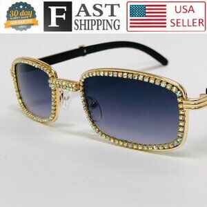 Men Sunglasses Black Lens Rectangular Diamond Gang Style Quevo Migos Model Lente